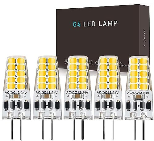 G4 LED Dimmbar Lampen,3W G4 LED Birnen,Ersatz für 30W Halogenlampen, 3000K Warmweiß 300LM, G4 LED Leuchmittel,Kein Flackern,12V -24V AC/DC,5er Pack