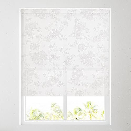 Barnes Blinds - Sheer Roller Blinds, Various Designs, Metal Tube - FREE CUT TO SIZE SERVICE - SheerFabric, Durable Fittings Easy Fit - Sheer Roller Blind (Floral White Sheer 2FT)