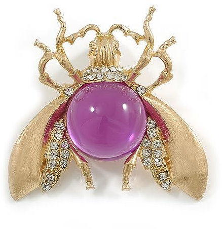 Broche surdimensionnée en cristal et verre en forme de coccinelle/papillon de nuit/insecte, ton or mat – 70 mm de diamètre, taille unique, Métal