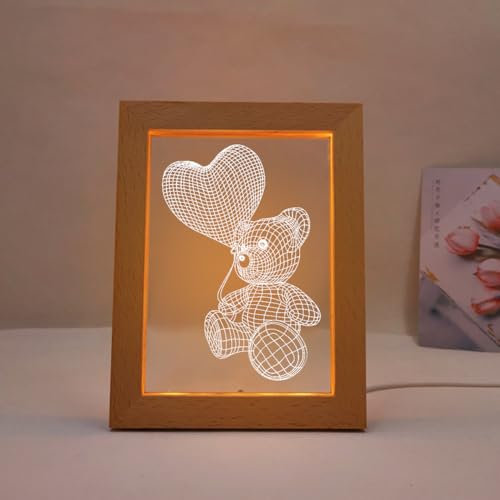 RANJIMA Geschenke für Frauen Männer, 3D Teddybär Illusion Lampe LED Nachtlicht Dimmbar Deko Tischlampe Geburtstagsgeschenk Geschenk für Sie Freundin Frau Valentinstag Geburtstag Muttertag Jahrestag