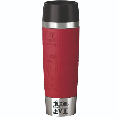 Emsa Isolierbecher 500ml mit Gravur Monogramm/Buchstabe (+ Name) Travel Mug Grande XXL Manschette rot personalisierter Kaffeebecher Teebecher, Motiv MO1