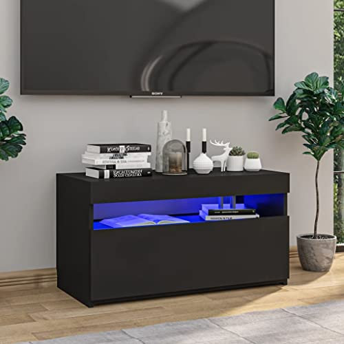 Homvdxl LED TV Stand Cabinet, 75cm Small TV Unit Under TV Cabinet with Pull-Down Door & RGB LED Lights, Adjustable Color & Mode, LED TV Console for Living Room Bedroom, Black