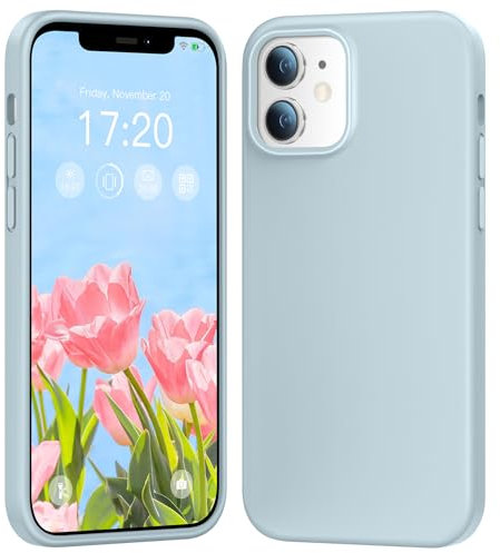PuyaTeya Liquid Silikon handyhülle für iPhone 12 hülle,iPhone 12 Pro hülle, Hochwertiges Silikon-4 Schichten stoßfeste Handyhülle, kratzfestes weiches Mikrofaserfutter 6.1 Zoll (Azurblau)