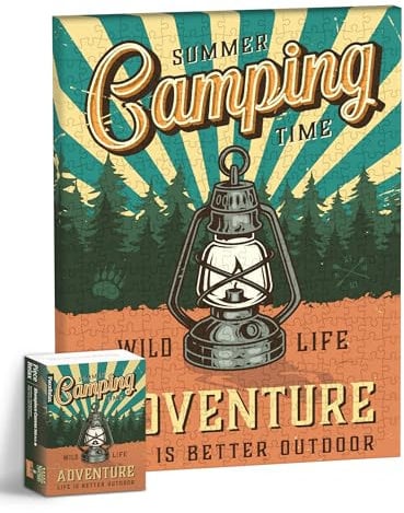 PieceRelax Canvas Wall Art Puzzles for Adults - Retro Poster - Camping Lantern Unique Gift & Home Décor with Plastic Jigsaw Puzzle Artwork for Living Room Bedroom [HN1275]
