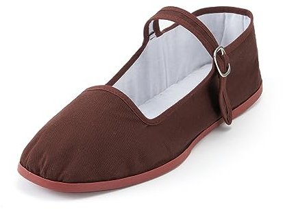 amtax Klassische Damen-Puppenschuhe, lässige China-Puppenschuhe, Baumwolle, Mary Janes, chinesische Tai-Chi-Schuhe, coffee, 36 EU