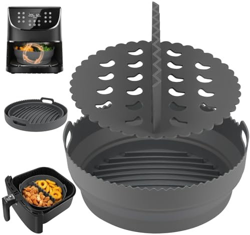 BYKITCHEN Air Fryer Liner Round with Divider, Silicone Air Fryer Accessories for Ninja AF100UK/AF160UK/Cosori 4.7L/5.5L Air Fryer & Instant Pot/Cosori/Tefal Pressure Cooker/Ninja Foodi Multi Cooker