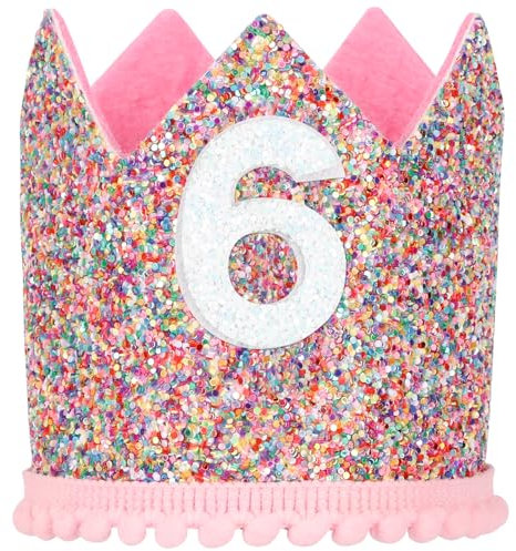 Geburtstagskrone Baby Regenbogen Geburtstag Party Prinzessin Krone Einstellbare Haarband Hut Baby Krone für Kinder Mädchen Partyhüte Deko Geburtstagshut Kindergeburtstag (6 Jahr)
