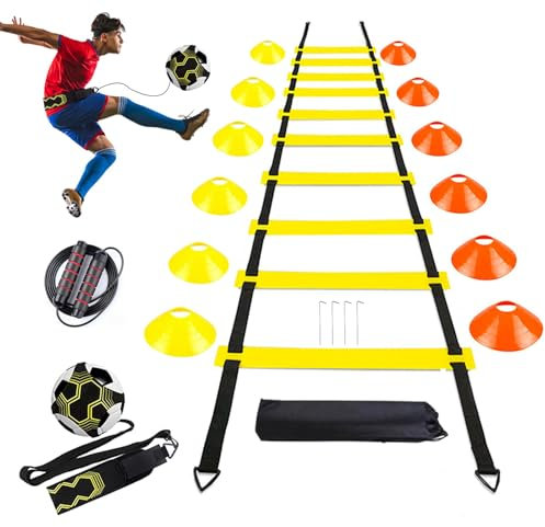 ERSAIRTY Accessori per Set da Allenamento per Allenamento di Calcio, Scala Agility da 6 m, 12 Coni, Allenatore di Calcio e Corda per Saltare, Regali di Calcio per Ragazzi