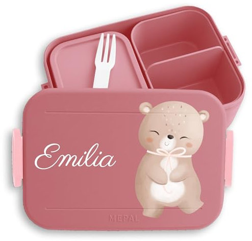 Kinder Bento Box Midi für Mepal Bentobox - Bären - Brotbox süßer Bär Lunchbox Bärenmotiv Jausenbox Bärenliebe I - 900 ml - Rosa - individuell geschenke einschulung bear süß brotdose
