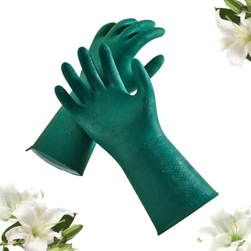 Vgo... Heavy Duty Cleaning Gloves Lined Nylon Household Gloves Reusable in TPE Latex Free, Tough Washing Up Gloves, kitchen Dishwashing(Dark Green,S)