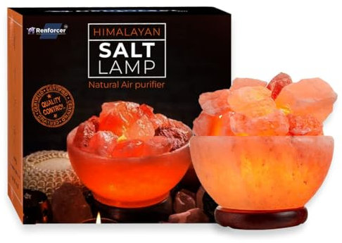 Renforcer Himalayan Salt Lamp Fire Bowl - Air Purifier & Allergy Relief - Handcrafted Salt Rock Bowl Lamp for Home and Wellness