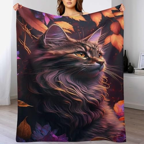 Katze Wolldecke Wohndecke Warm & Kuschelig Waschbar, Überwurf Ideal Für Draußen, Camping, Couch, Bett, Reisen – Superweiche Wolldecke（180×200cm）