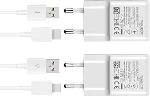 2Pack USB Caricatore per Samsung A52,A52S,A53,A33,S21,S20 FE,S10, S9,S8 Plus,Z Flip3,Z Fold3,M53 5G,e altri smartphone Android, Caricabatterie AFC Sostituzione Originale con Cavo Tipo-c 150cm - Bianco