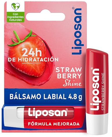 Liposan Strawberry Shine (1 x 4,8 g), cacao de labios con aroma a fresa, bálsamo labial con color, bálsamo hidratante para unos labios bonitos, suaves y jugosos