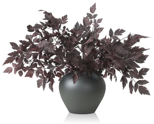 Lyrow 6 Pack Artificial Cimicifuga Plant Leaf Spray Faux Plum Cimicifuga Ramosa Leaf Branch Faux Fall Spray Faux Silk Plants for Home Vase Wedding Garden Farmhouse Table Mantel Decor (18 Inches)