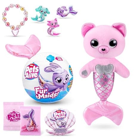 Pets Alive Furmaids von ZURU Meerjungfrau, Plüsch, interaktiv, Licht und Sound, Mädchenspielzeug (Rosa Kätzchen)