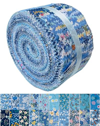 40 Streifen Jelly Roll Stoffstreifen zum Nähen, 100% Baumwollstoff zum Quilten Basteln, vorgeschnittene Stoffbündel, Patchwork-vorgeschnittene Quilt-Quadrate, 6,3 x 111,8 cm, Tränen des Atlantiks
