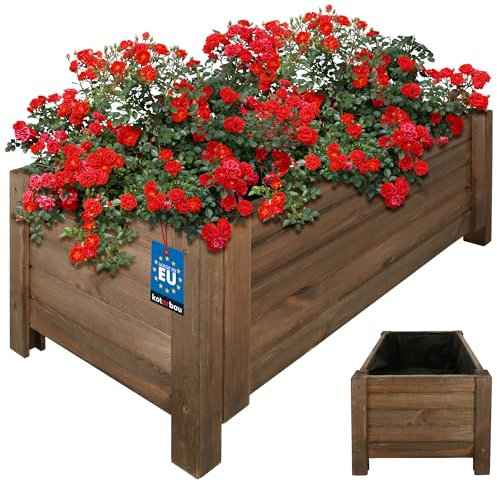 KOTARBAU Jardinière en bois pour l'extérieur - Longueur : 79 cm - Largeur : 39 cm - Marron - Pour terrasse et balcon - Aspect bois