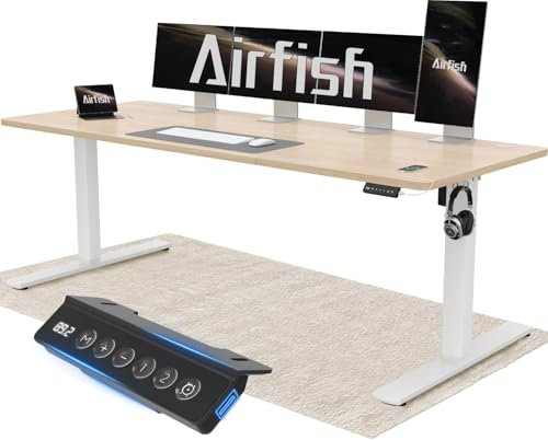 Airfish Scrivania Regolabile in Altezza 200x80cm Scrivania da Ufficio con USB Scrivania Elettrica con Funzione di Memoria Standing Desk con Sistemi Anti-Collisione Altezza Regolabile 73–118cm,Rovere