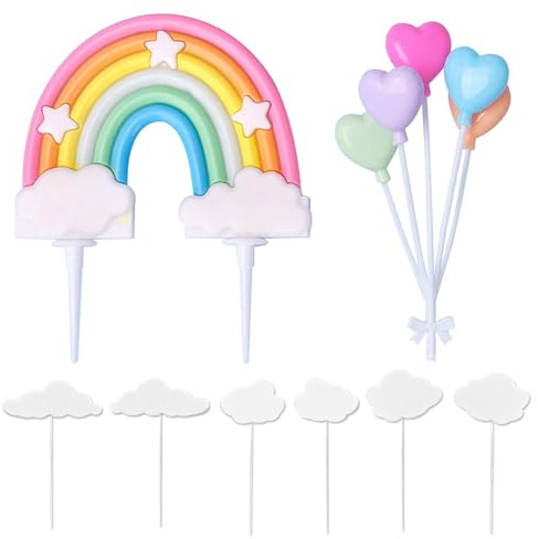 EHDWXVZM Regenbogen Kuchendekoration Set - 1 Stück Ballon, 6 Wolken, Happy Birthday für Kindergeburtstagsparty