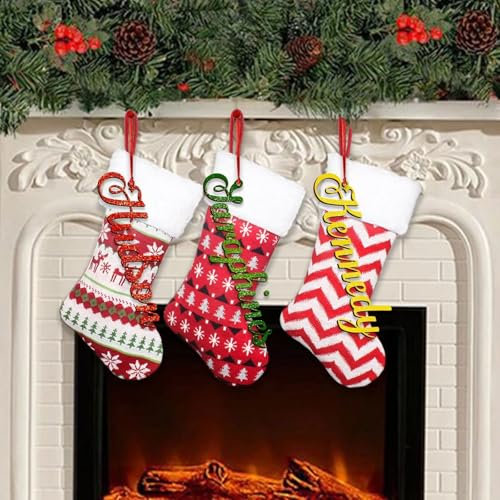 Lot de 5 Porte-Noms de Noël personnalisés,Porte-Noms en Bois pour Cadeaux,Ornements de nom pailletés,Porte-Noms pour Bas de Noël,décorations de Sapin de Noël,décorations de Cadeaux de Noël