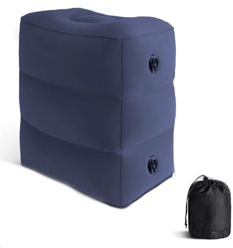 Repose Pieds Gonflable, Réglable en hauteur Oreiller de Repose-Pieds Gonflable, Idéal pour Dormir en Voyage, Parfait pour le Bureau, la Maison et la Plupart des Voyages, Bleu