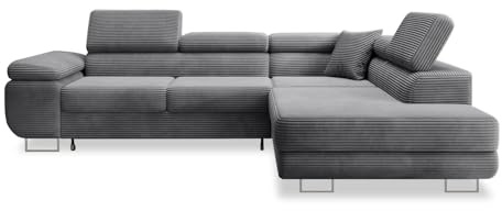 INTENSE DECO Canapé d'angle Droit Convertible Marius Velours côtelé Gris foncé