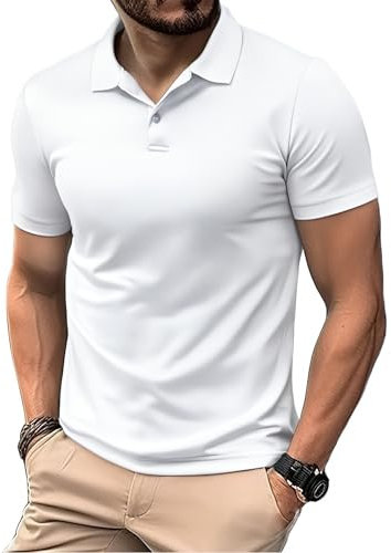 PINSPARK Poloshirt Herren Atmungsaktiv Kurzärmliges Golf Polo Shirt Männer Hygroskopisch Polohemd Schnelltrocknend Sportswear Silm Fit Gym Shirt Weiß M (1 Stück)