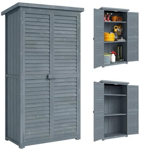 Outsunny Cobertizo de Madera Armario Exterior 87x46,5x160 cm Gris