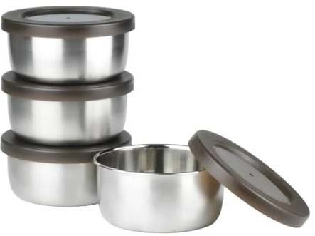 HillSpring 4 Stück Frischhaltedosen, Edelstahl Vorratsdose mit Deckel, 266 ml Praktische Aufbewahrungsbox Küche, Bruchsichere Kleine Lebensmittelbehälter für Meal Prep, Soßen und Reste
