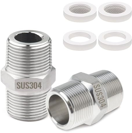 Spetsbst Adaptador de manguera de ducha de 1/2 pulgadas, acero inoxidable 304, doble conector de manguera, extensión de manguera de ducha, adaptador de rosca con 2 juntas y 2 elementos de filtro