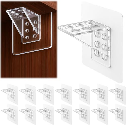 Richunie 15 Pièces Fixation Murale Sans Percer,Etagere Sans Percer,Support Etagere Invisible,Fixation Etagere Sans Percer,Support Etagere Placard,Pour Étagères Placard Penderie, Meuble