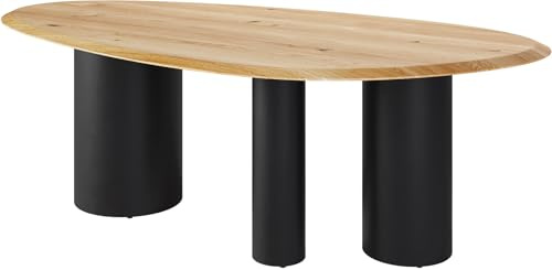 DELIFE Esszimmertisch Edge Oval Eiche Natur 220x120x2,5 Troa Metall Schwarz Flow-Edge