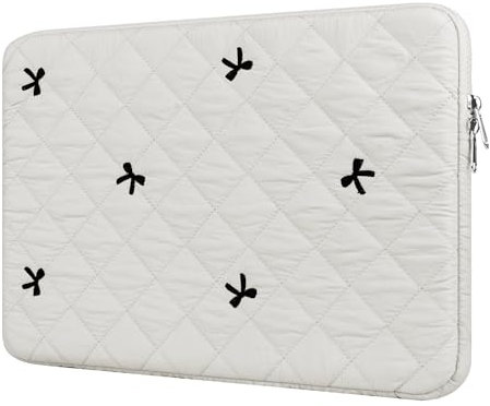 BAAGOAZ 11 Inch Laptop Sleeve, Soft Protective Case with Embroidered Bows, Slim Lightweight Bag Compatible with 11 Inch Chromebook MacBook PC Notebook, White