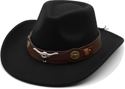 Cowboyhut Herren Damen mit Band Cowgirl Westernhut Cowboyhüte für Damen Schwarz