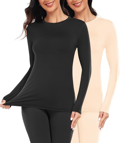 YADIFEN Thermal Tops Womens Long Sleeve Warm Comfort Base Layer Top | Breathable Round Neck Thermal Underwear Womens Shirt for Walking Hiking Daily