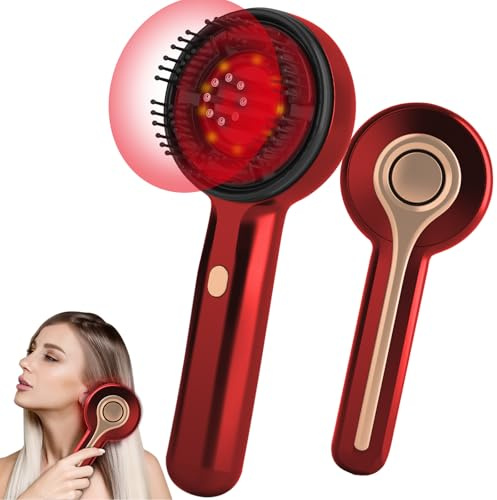 Kopfmassagegerät Elektrisch, 2-in-1 Kopfhaut-Massagegerät, Elektrische Haarbürste, 360° Rotlicht Elektrische Massagekamm Kopfhaut Massagebürste, 3-stufig einstellbar (Rot)