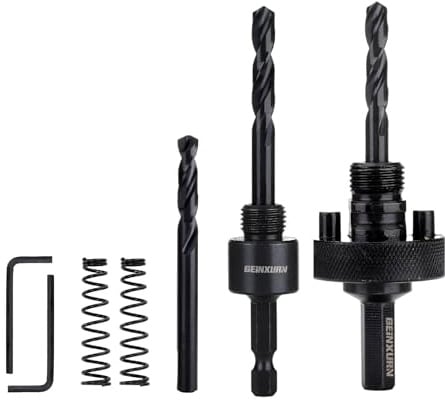 GEINXURN Quick Change Hole Saw Mandrel, 7/16-Inch and 3/8 Inch Hole Saw Arbor with 3Pcs Central Drill/2PCS Hex wrench/2Pcs Spring