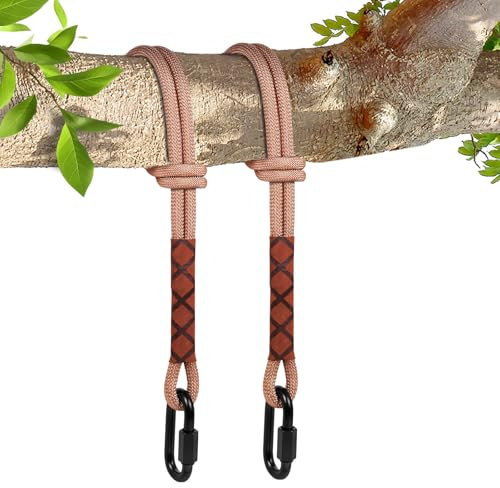 Vicloon 2er Schaukel Befestigung, 1.5m Hängematte Befestigung Aufhängung Schnur mit Haken, Hängematte Seil für Outdoor-Baum Hängesessel Spielplatz Set, 200 kg, Braun