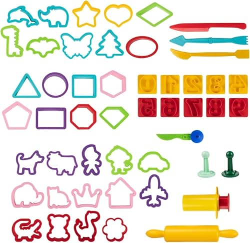 Genio Kids Knete Zubehör Knetwerkzeug 50 Stück Knetset - Knetmasse Plastilin Knetzubehör Knete Werkzeug für Kinder, Mädchen und Jungen (New)