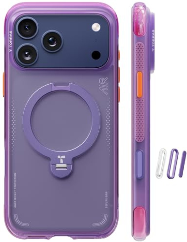 TORRAS Ostand Q3 Air for iPhone 17 Pro Case – Airbag Drop Protection, MagSafe Compatible, 360° Rotating Kickstand, Shockproof & Camera Contro – Premium Tech Gift Choice for himfor iPhone 17 Pro Purple