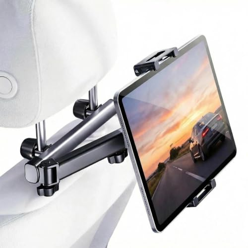URMONA Tablet Halterung Auto, Kopfstützenhalterung für 4,7-12,9-Zoll-Geräte | iPad Halter Rücksitz, Handyhalter KFZ, ausziehbarer Arm, iPhone Kindle Fire, Switch Samsung Tablets, Kinder Reisen, Schwarz