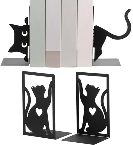 4 Stück Buchstütze Metall,2 Paare Kreativität Buchstützen Katzen,Robust Multifunktional Metall Katze Bücherstütze,Bücherregal Deko für Schule,Büro und Zuhause,Geschenk für Familie (Stil 2, 2 Paar)