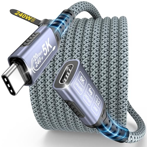 NORSHY Alargador USB C 240W, 2m Cable de Extensión USB-C 3.2 Gen 2 Carga Rápida 20Gbps, Vídeo 5K/4K@60Hz Extensor Compatible con iPhone 17 16 Pro Max, MacBook Pro, Steam Deck, PSVR2 Hub