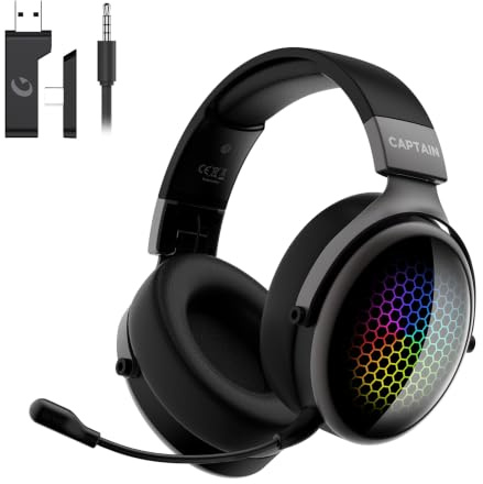 syndesmos Gaming Headset für PS5, PS4, PC, Xbox, Nintendo Switch, RGB-Licht | Kabellos Gaming Kopfhörer mit 50mm Treiber, 7.1 Surround Sound, 5.4 Bluetooth Gaming Headset mit Mikrofon, Noise Cancelling