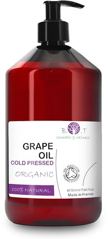 B.O.T Cosmetic & Wellness - Cold Pressed Grape Seed Oil | Facial Cleanser | Natural Makeup Remover | Skin and Hair Moisturiser | Massage Essential | Mixable with Other Oils, 500 ml Pack of 1