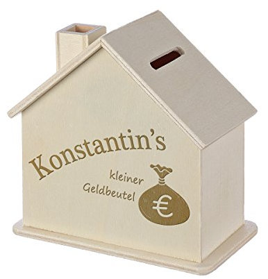 polar-effekt Spardose Haus mit Gravur - Sparbüchse aus Holz - Geldgeschenk zur Hochzeit, Taufe, Geburt, Geburtstag, Einzug, Geburtstage - Personalisierte Sparbüchse - Motiv Kleiner Geldbeutel
