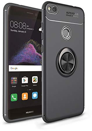 MHHQ Carcasa para Huawei P8 Lite 2017 con Anillo Kickstand,Funda giratoria de 360 Grados Premium Silicona Suave TPU Gel Cubierta [Trabajar con Montaje magnético para Huawei P8 Lite 2017, Color Negro