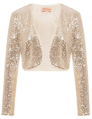 Belle Poque Women Formal Party Dress Elegant Cropped Tops with Long Sleeve Champagne(570-3) L