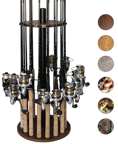 Rush Creek Creations Porta Canna da Pesca Rotondo per 16 Canne d'Acqua Dolce, Attrezzatura e Accessori, Con 16 Clip per l'Organizzazione del Garage
